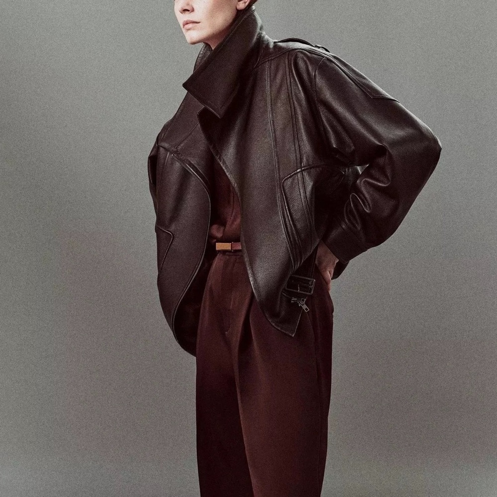 Chocolate brown Leather Bomber Jacket